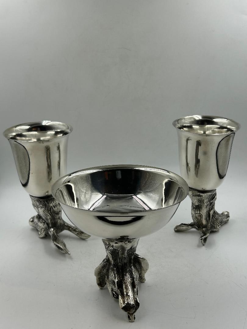 Gucci Set of 3 Art Deco Silverplated Cups w/ Animals Heads H: 3.5" Italy (1 of 6)