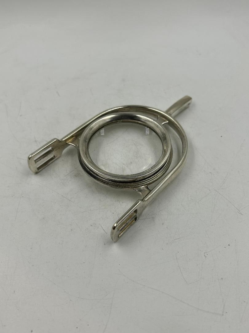 Hermes Paris Art Deco Silverplated Magnifying Glass 5" x 3" x 2.5" France: We have an in-house shipping department to ensure your post-purchase processing is as easy as possible. We encourage you to call us 561-2129413 or contact carstensgalleries@yahoo.com if you have any f