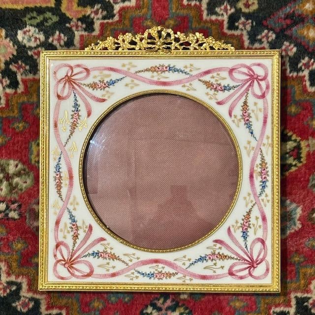 Sevres Porcelain & Ormolu Bronze Photo Frame 11" x 9" France: Shipping in - House available. The Manufacture nationale de Sevres is one of the principal European porcelain manufactories. It is located in Sevres, Hauts-de-Seine, France. It is the continuation of 