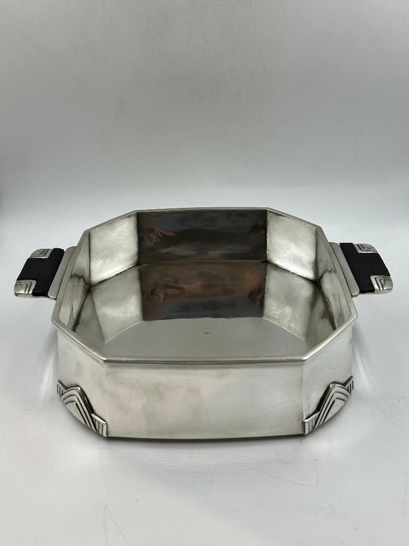 Jean Puiforcat Art Deco Silverplated Tray/ Centerpiece H: 2.3" W: 10" D: 7": Shipping in - House available. Jean E. Puiforcat was a French silversmith, sculptor and designer. Miller's Antiques Encyclopedia calls Puiforcat the "Most important French Art Deco silversmith".
