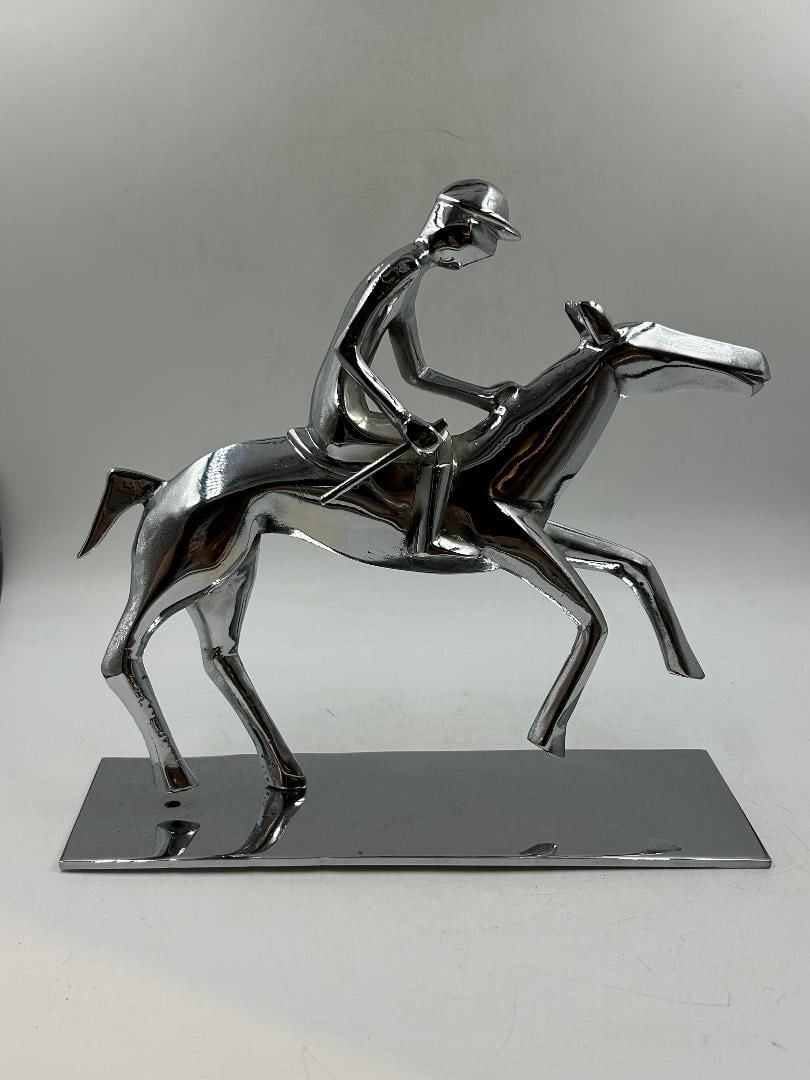 Atelier Hagenauer Art Deco Silverplated Figure of Jockey) H: 9" W: 9" D: 3" (1 of 4)