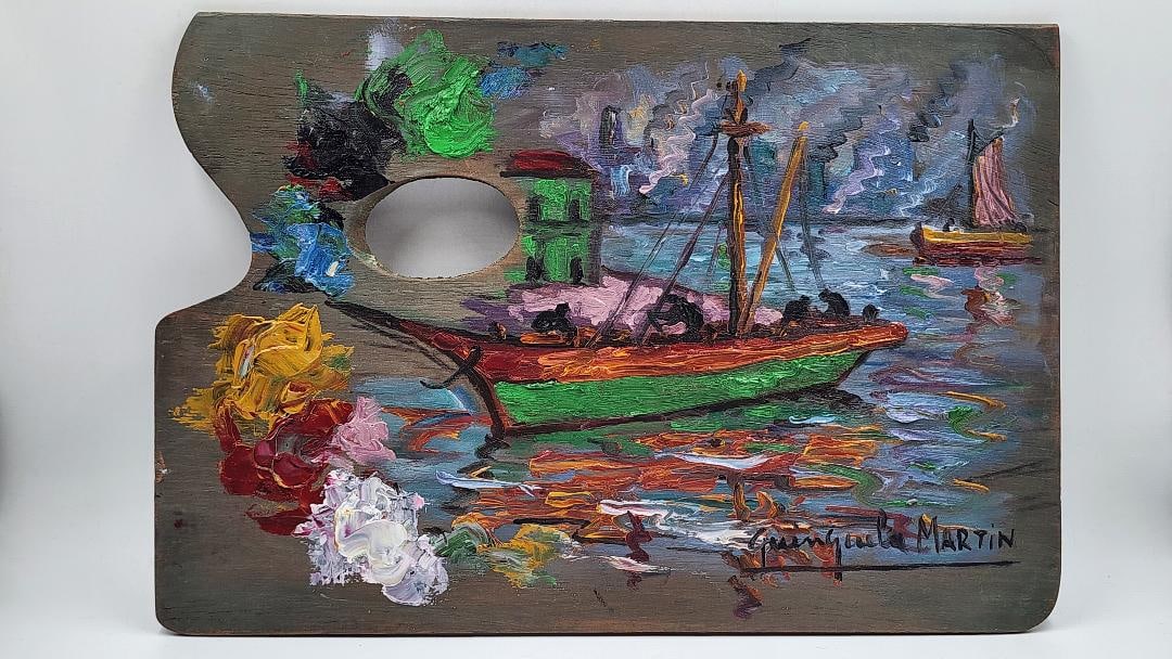 Quinquela Martin (Attributed) Painting on Wood Palette 8" x 11": Shipping in - House available. No COA - Benito Quinquela Martin , 1890 -1977) was an Argentine painter born in La Boca, Buenos Aires. Quinquela Martin is considered the port painter-par-excellence and