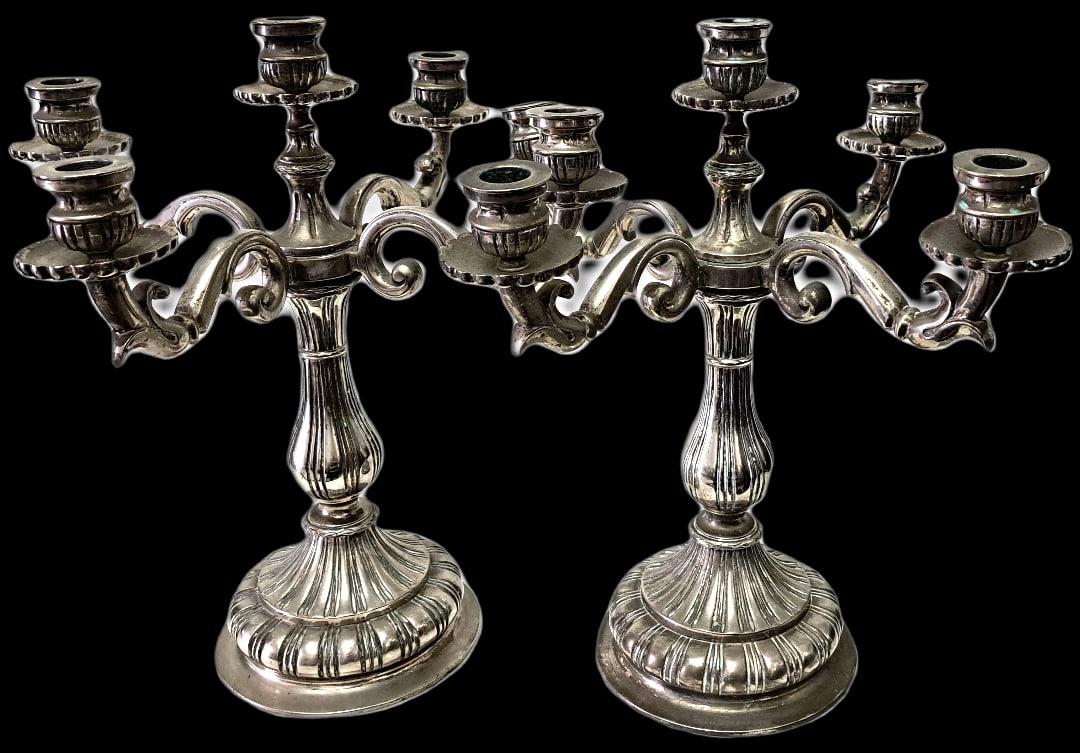Pair of Antique Bronze Candelabras 5 L H: 16" W: 12" D: 12": Shipping in - House available