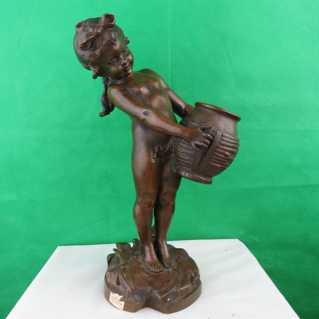 A. Moreau Bronze Figure "Girl" H: 12" France 1900: Est. Shipping = $ 35 to U.S