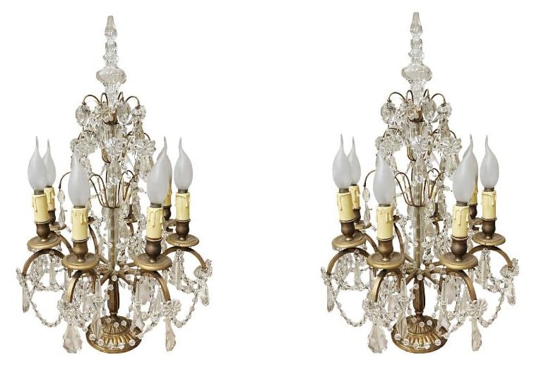 Pair of European Crystal And Bronze Girandoles H: 26" Diam: 13": We have an in-house shipping department to ensure your post-purchase processing is as easy as possible. We encourage you to call us 561-2129413 or contact carstensgalleries@yahoo.com if you have any f