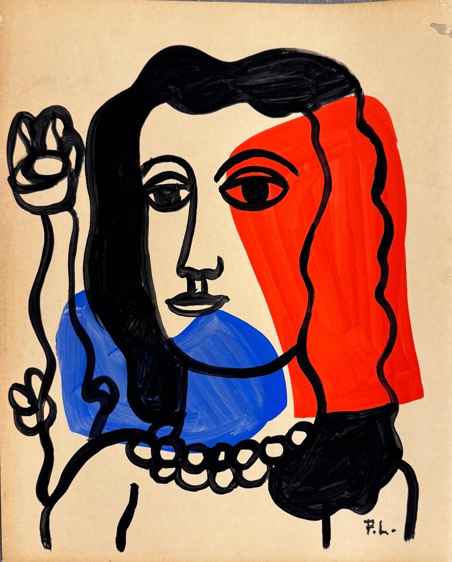 Fernand Leger (Attributed) Gouache on Paper Art: 14" x 11.5" Fr: 20" x18": Shipping in - House available No COA - Joseph Fernand Henri Leger February 4, 1881 – August 17, 1955) was a French painter, sculptor, and filmmaker. In his early works he created a personal form