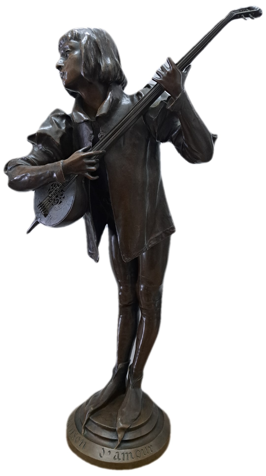Bronze French Sculpture" Chanson D'Amour" H 26" by Jules Grosjean: Shipping in House available - Jules Aime Grosjean (French, 1872-1906) Art Nouveau Bronze Sculpture