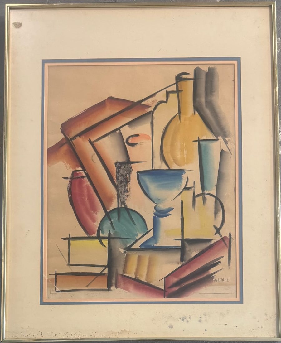 Andre Lhote (Attributed) Watercolor on Paper Art: 21" x 17" Fr: 30" x 24": Shipping in - House available. No COA - Andre Lhote (5 July 1885 – 24 January 1962) was a French Cubist painter of figure subjects, portraits, landscapes, and still life. He was also active and 