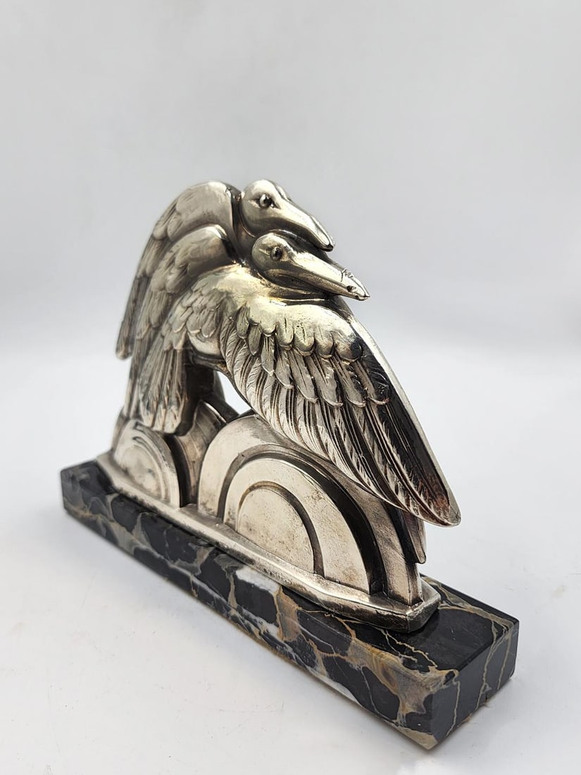 Art Deco Bronze Sculpture w/ Portoro Marble Base H: 6" W: 7" D: 1.7": Shipping In - House available