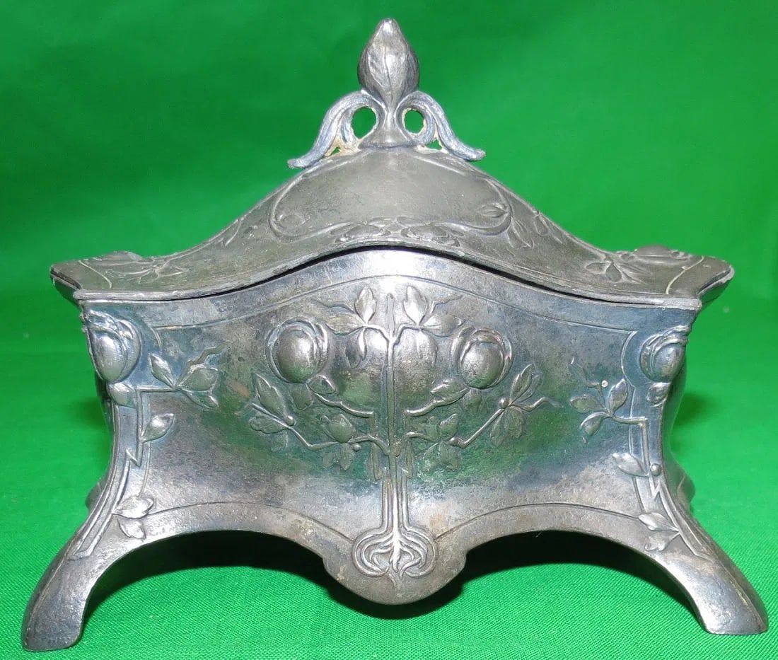 WMF Art Nouveau Pewter Box H: 4" W: 5" D: 3" Germany: We have an in-house shipping department to ensure your post-purchase processing is as easy as possible. We encourage you to call us 561-2129413 or contact carstensgalleries@yahoo.com if you have any f