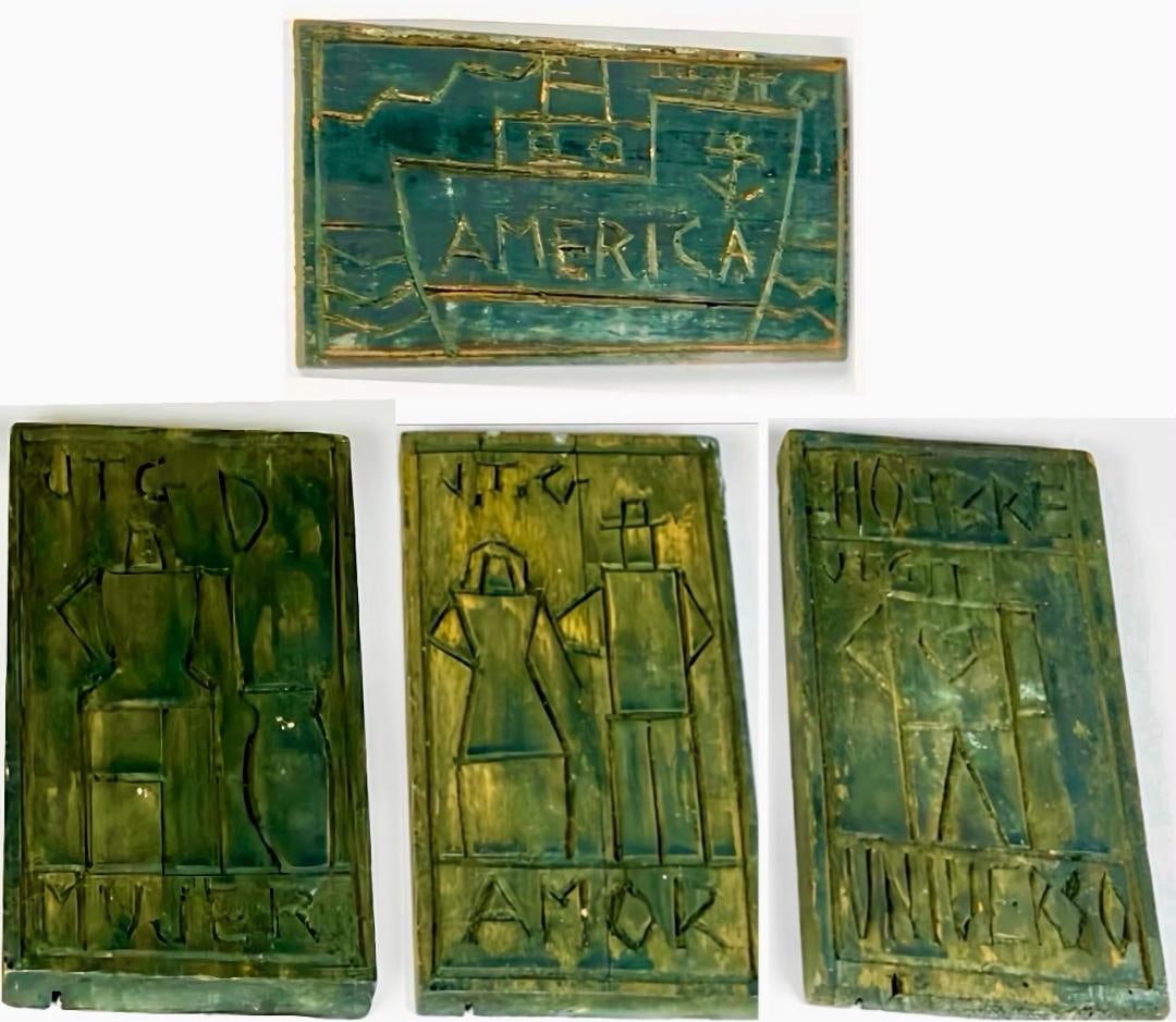Joaquin Torres Garcia Magnificent Set of 4 Wood Panels 4" x 8" Each (1 of 9)