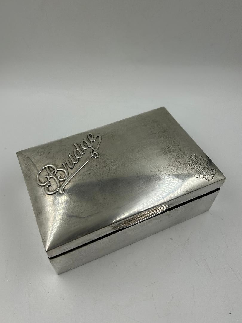 Sterling Silver Vintage Play Cards Box "Bridge" H: 2" W: 6.3" D: 4" England: Shipping in - House available
