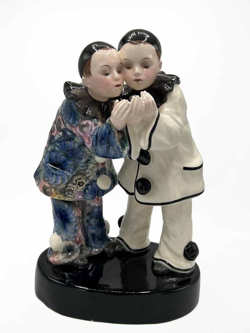 Goldscheider Art Deco Porcelain Large Figure of "Pierrots" H: 14" W: 10" (1 of 6)