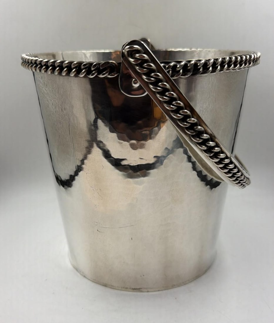 Jean Despres Magnificent Art Deco Ice Bucket H: 8" w/ Handle H: 14" D: 8" France (1 of 3)