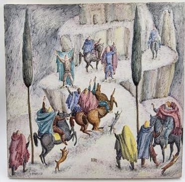 Giuseppe di Prinzio (Attributed) Painting over Ceramic Panel 10" x 10"