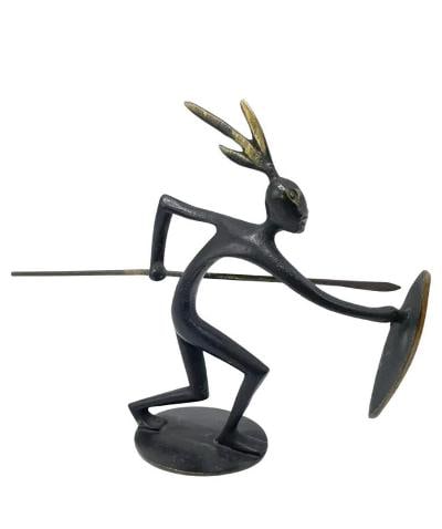 Atelier Hagenauer Art Deco Bronze Figure of Warrior H: 4" W: 6" D: 1.6" (1 of 3)