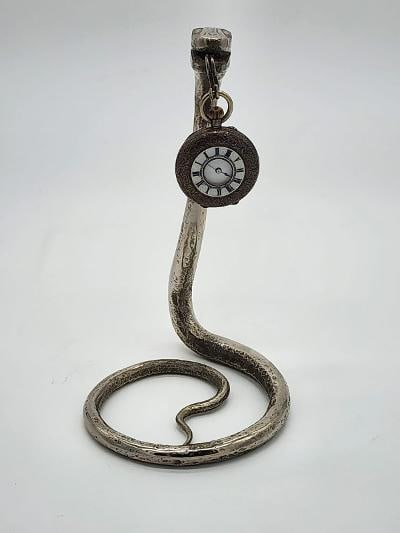 Edgar Brandt Style Art Deco Pocket Watch Holder w/ Silver Watch H:6 (1 of 5)