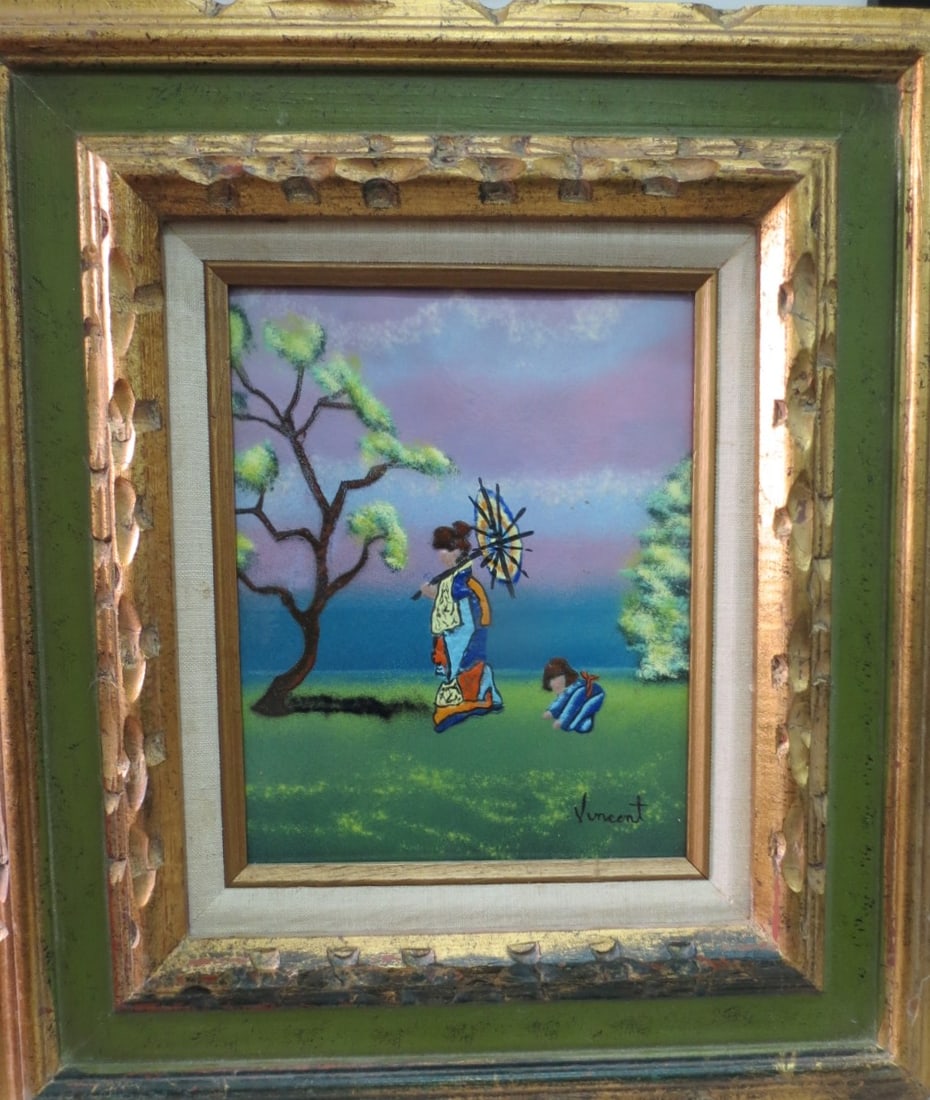 Oil over Copper Signed "Vincent" Art: 9" x 7" Frame: 18" x 16": We have an in-house shipping department to ensure your post-purchase processing is as easy as possible. We encourage you to call us 561-2129413 or contact carstensgalleries@yahoo.com if you have any f