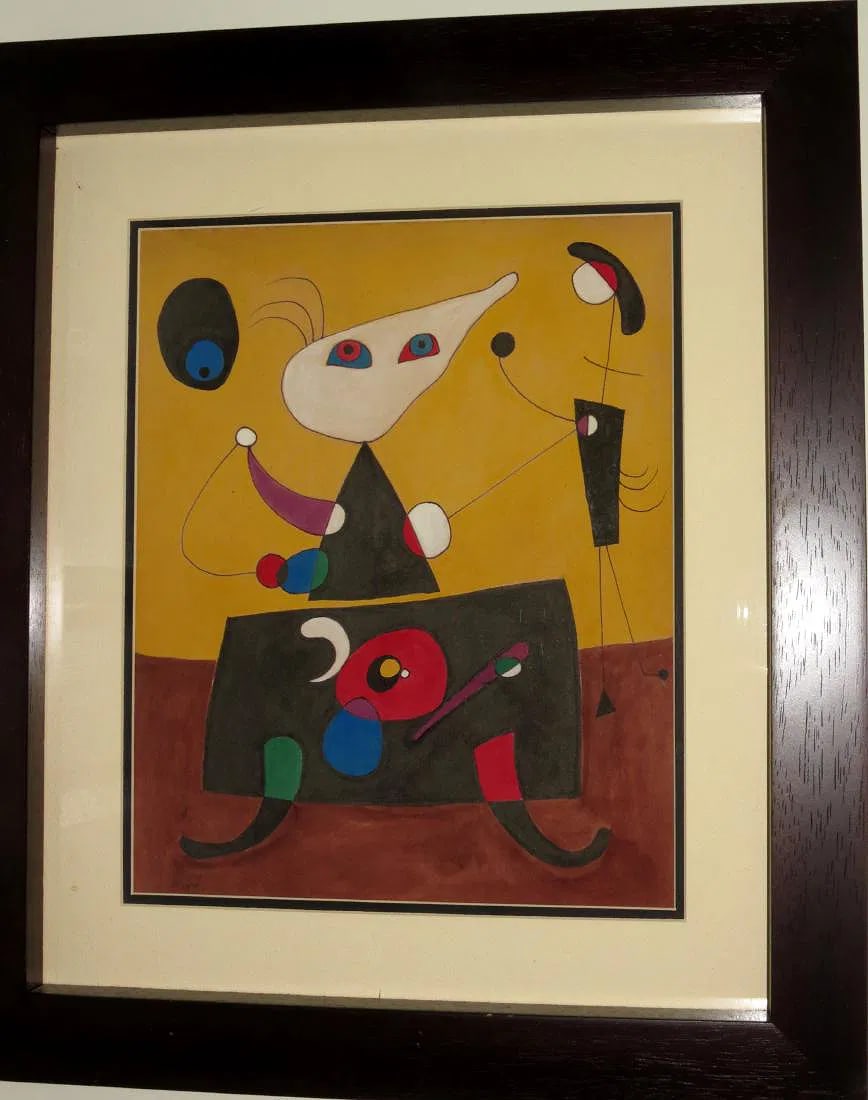 In the Manner of Joan Miro Gouache on Paper Art: 11" x 14" Fr: 18" x 21" (1 of 3)