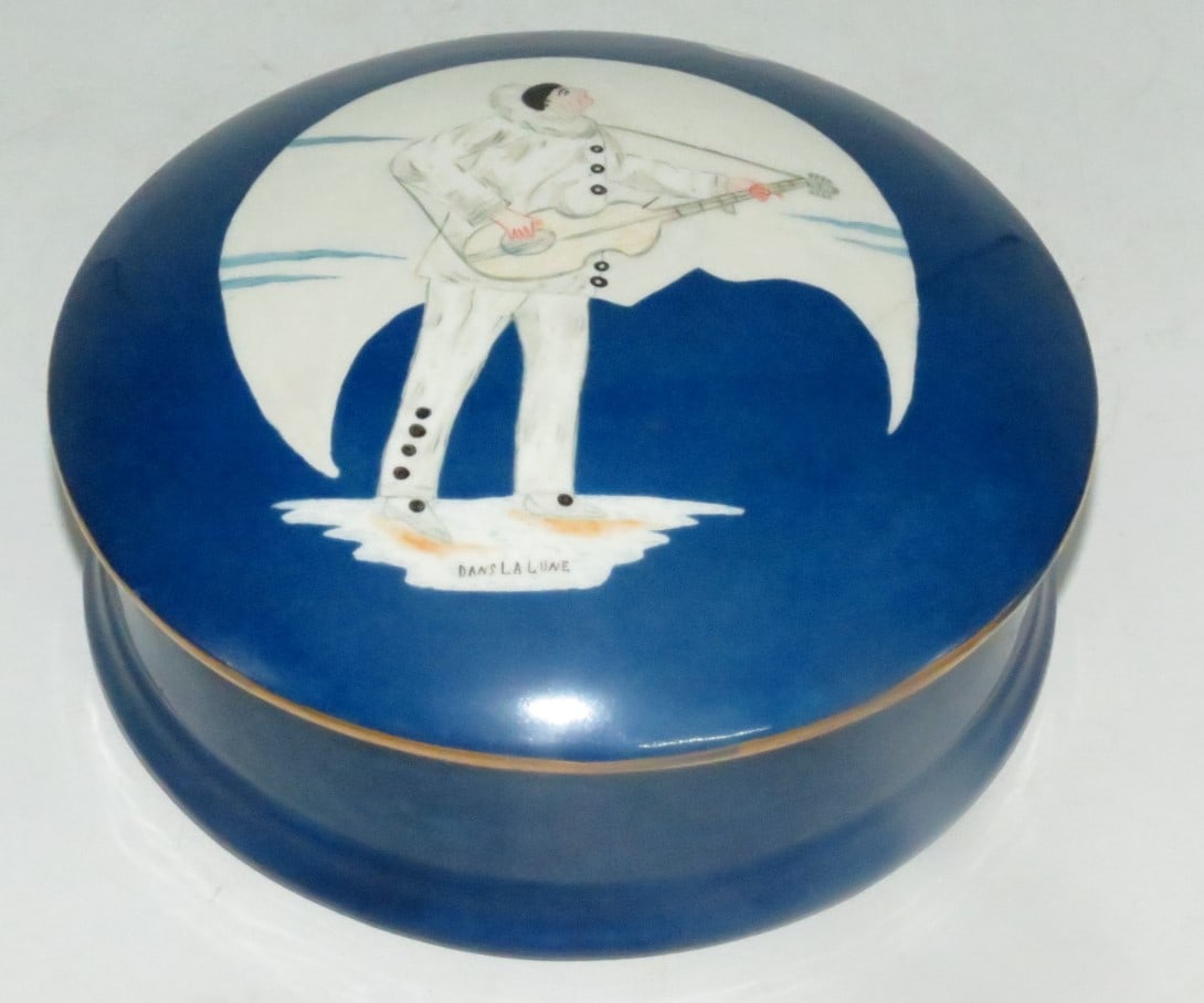 Art Deco Porcelain Box "Dans la Lune" H: 3" x D: 9"