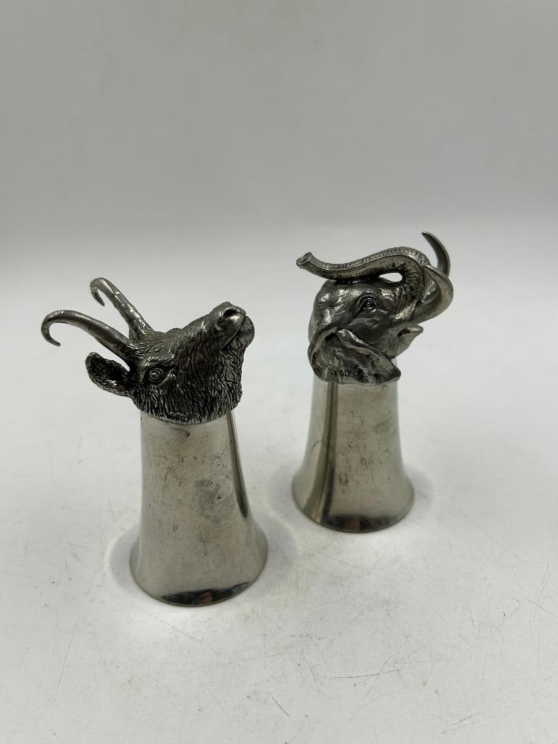 Gucci Pair of Art Deco Silverplated Cups w/ Animal Heads H: 3.5" Italy (1 of 4)