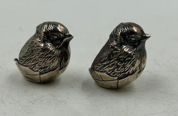 Pair of Sterling Silver Pincushion Figures of Birds 1" England