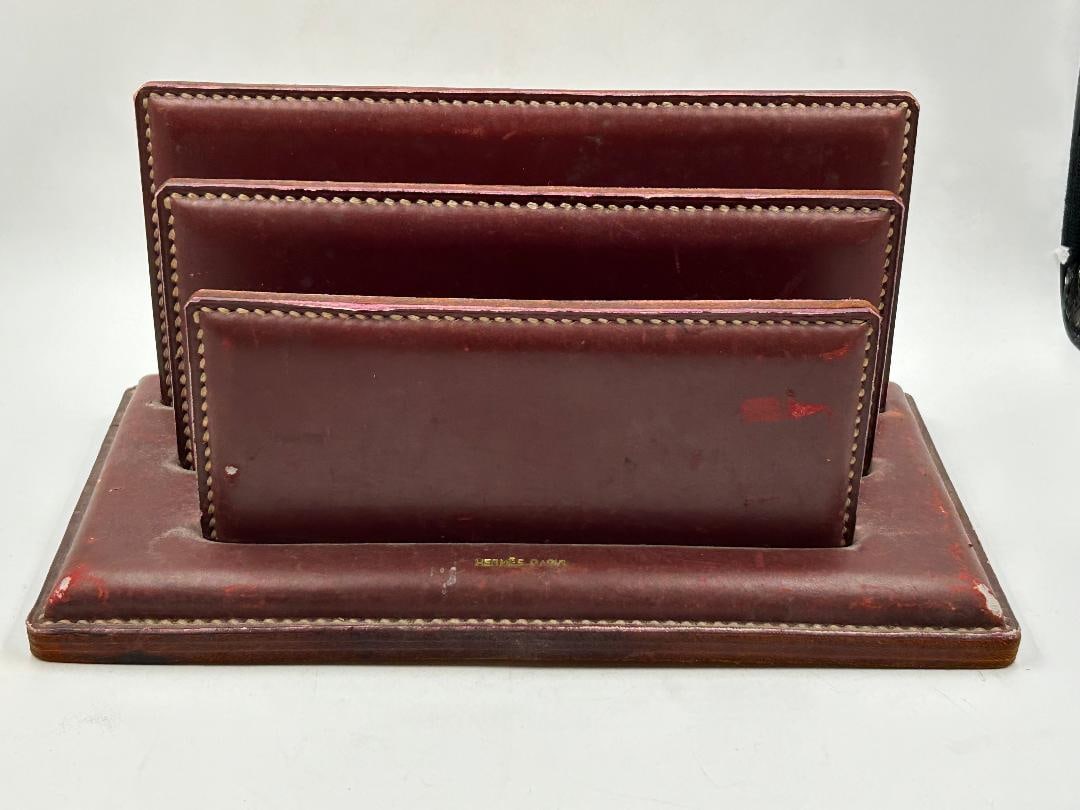 Hermes Paris Art Deco Leather Desk Organizer H: 5" W: 10.3" D: 5.8" France: Shipping in - House available