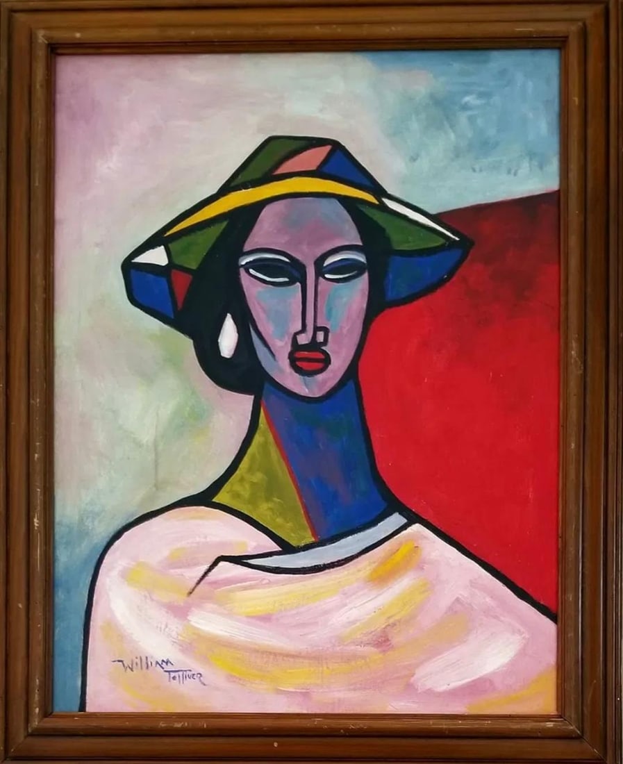 William Tolliver (Attributed) Oil on Canvas Art: 40" x 32": Shipping in - House available. No COA - William Tolliver was an American artist known for his vibrant paintings that explored the African American experience. Born in 1951 in Jackson, Mississippi, Tol
