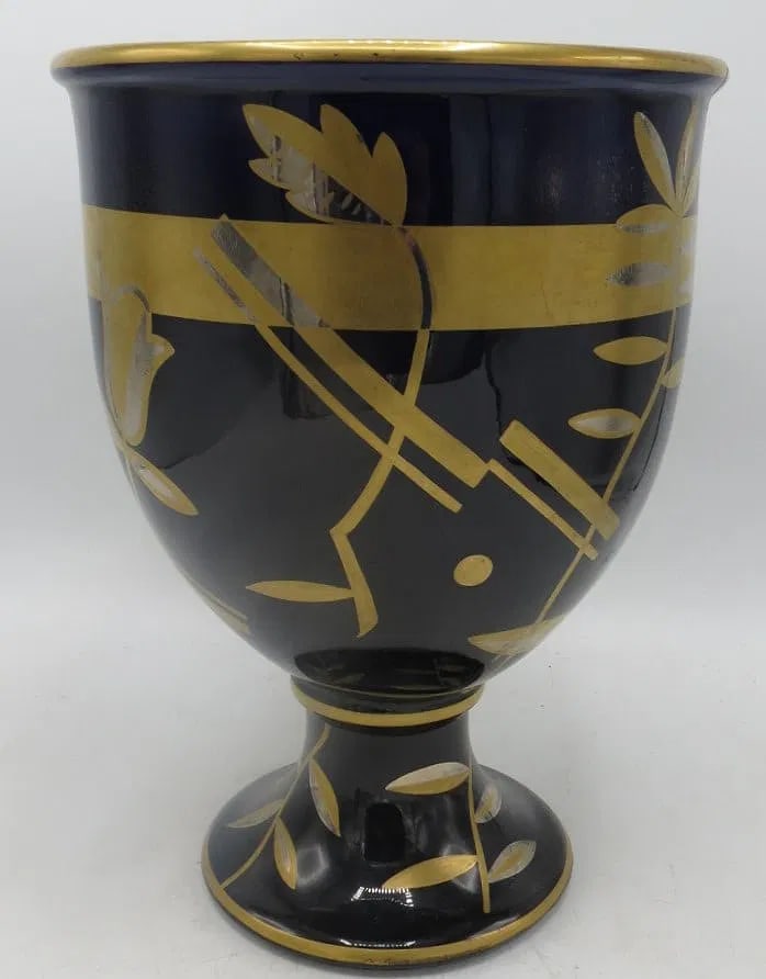 Cobalt Blue & Gold Porcelain Vase H: 12" Diam: 8" France: Shipping In - House available -