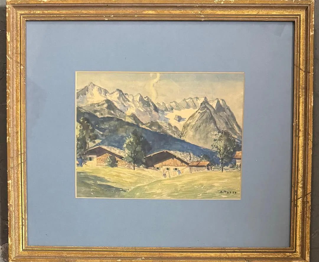 Alfons Walde (Attributed) Watercolor on Paper ArtL 7" x 9" Fr: 15" x 17" (1 of 3)