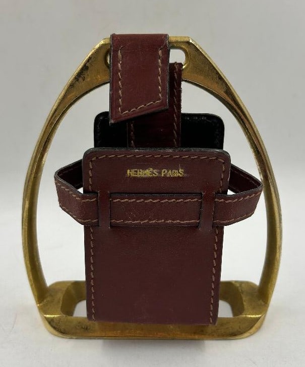 Hermes Paris Leather & Bronze Cards Holder 6" x 8" x 2" France