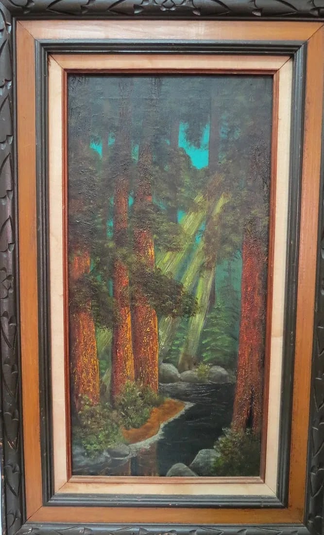 Antique Oil on Canvas Art: 24" x 12" Fr: 32" x 20" Signed Eaton
