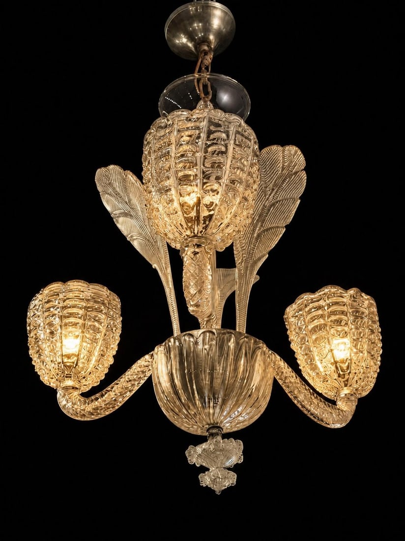 Veninni Murano Glass Chandelier 3 Lights H: 31" W" 23" Italy (1 of 2)