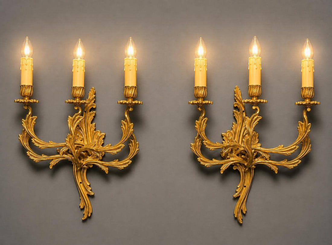 Antique Pair of Art Nouveau Bronze Sconces 17" x 14" France (1 of 1)