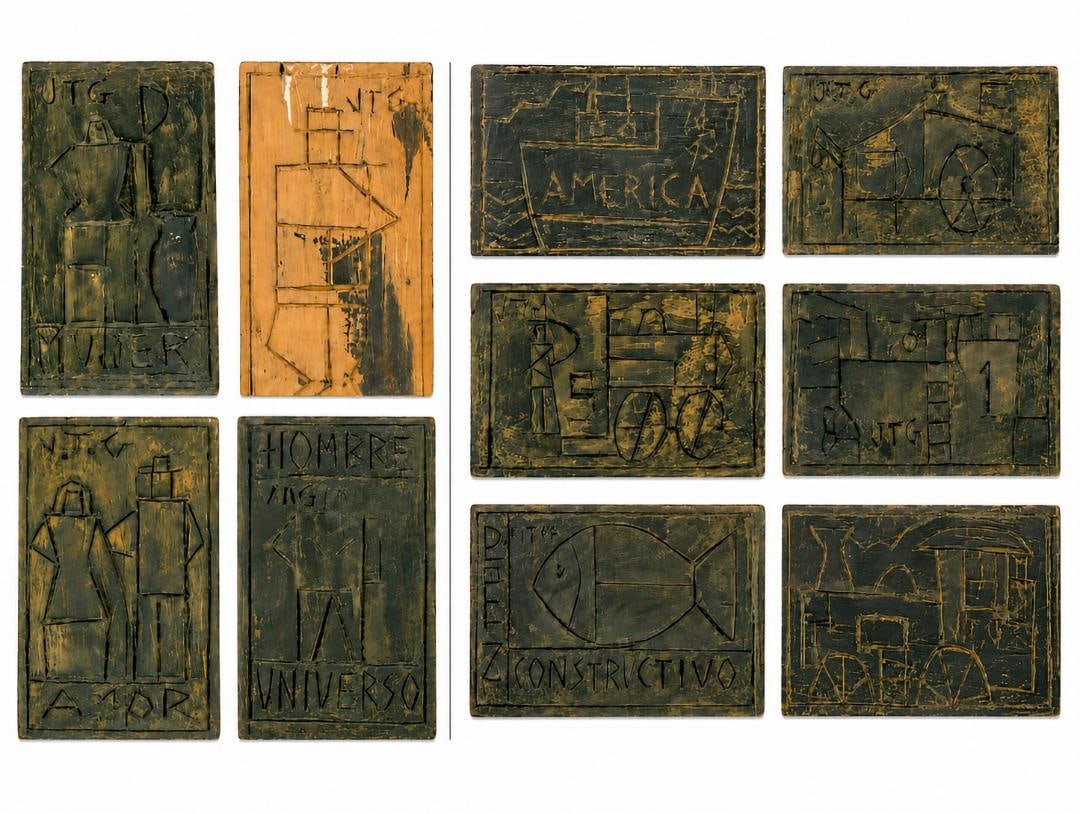 Joaquin Torres Garcia Magnificent Set of 10 Wood Panels 4" x 8" Each: We have an in-house shipping department to ensure your post-purchase processing is as easy as possible. We encourage you to call us 561-2129413 or contact carstensgalleries@yahoo.com if you have any f
