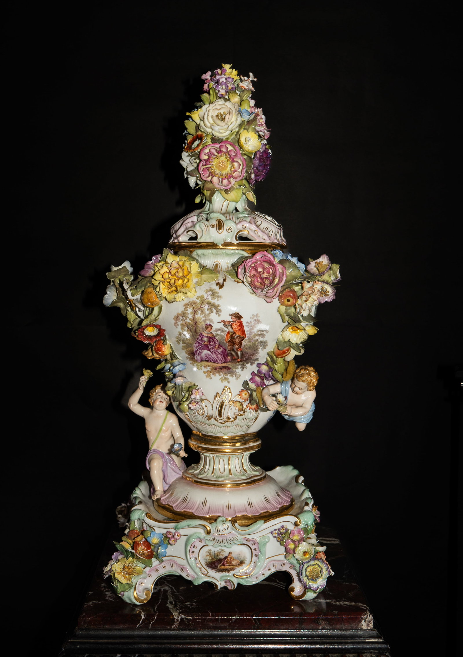Antique Meissen Porcelain Large Urn H: 20.8" W: 9": Shipping in - House available. Meissen The FIRST EUROPEAN PORCELAIN MANUFACTORY was founded in 1710. Its principal assets took the form of formulas and techniques for the manufacture of porcelain.