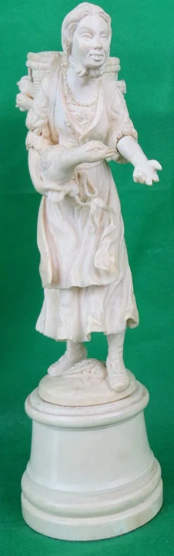 European Carved Sculpture Woman with Duck and Chickens H: 10": NO International Shipping for this Item = We have an in-house shipping department to ensure your post-purchase processing is as easy as possible. We encourage you to call us 561-2129413 or contact car