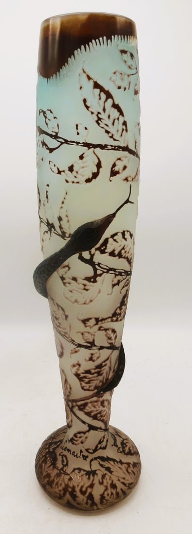 Lemaitre Cameo Glass Vase Garden of Eden H: 17" France (1 of 6)