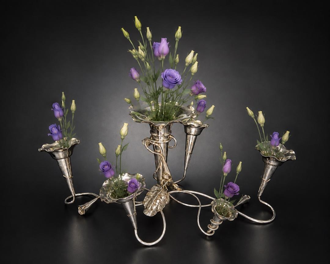 Mappin & Webb Silverplated Trumpet Centerpiece H: 21" W: 9" D: 9": We have an in-house shipping department to ensure your post-purchase processing is as easy as possible. We encourage you to call us 561-2129413 or contact carstensgalleries@yahoo.com if you have any f