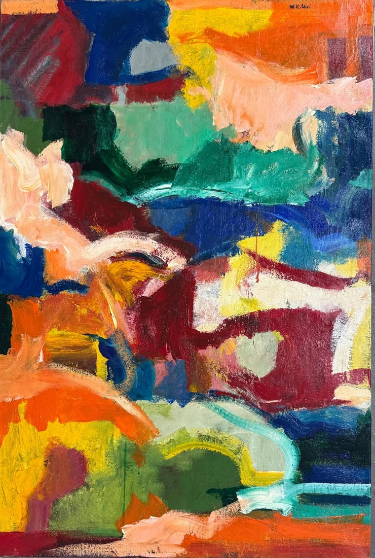 Wook-Kyung Choi (Attributed) Oil on Canvas Art: 36" x 24" Excellent: Shipping in - House available No COA - Provenance estate of late collector from Miami - FL - Wook-kyung Choi (1940 - 1985) was a Korean Abstract Expressionist painter. She was born in Seoul, South Kor