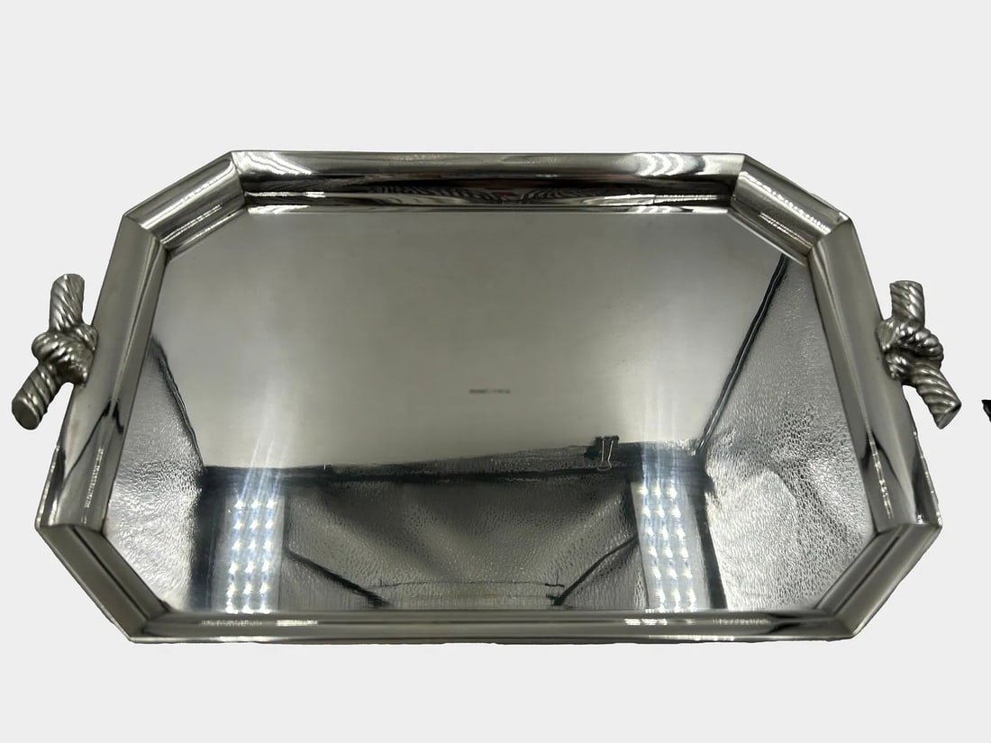 Hermes Paris Art Deco Silverplated Tray H: 1.5" W: 14" D: 9.3" France: We have an in-house shipping department to ensure your post-purchase processing is as easy as possible. We encourage you to call us 561-2129413 or contact carstensgalleries@yahoo.com if you have any f