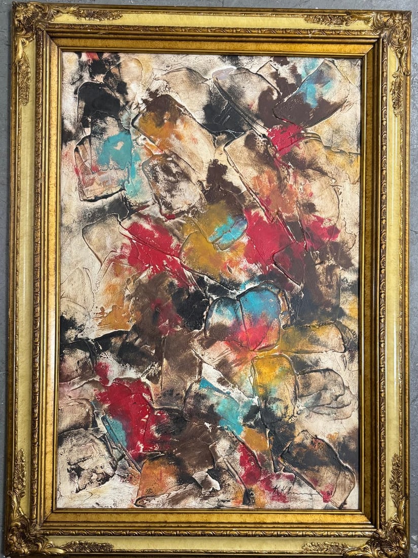 Krishen Khanna 1981 (Attributed) Oil on Canvas Art: 36" x 24" Fr: 43.5" x 31.5" (1 of 9)