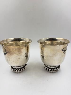 Jean Despres Art Deco Silverplated Pair of Cups H: 4" D: 3.8" France (1 of 3)