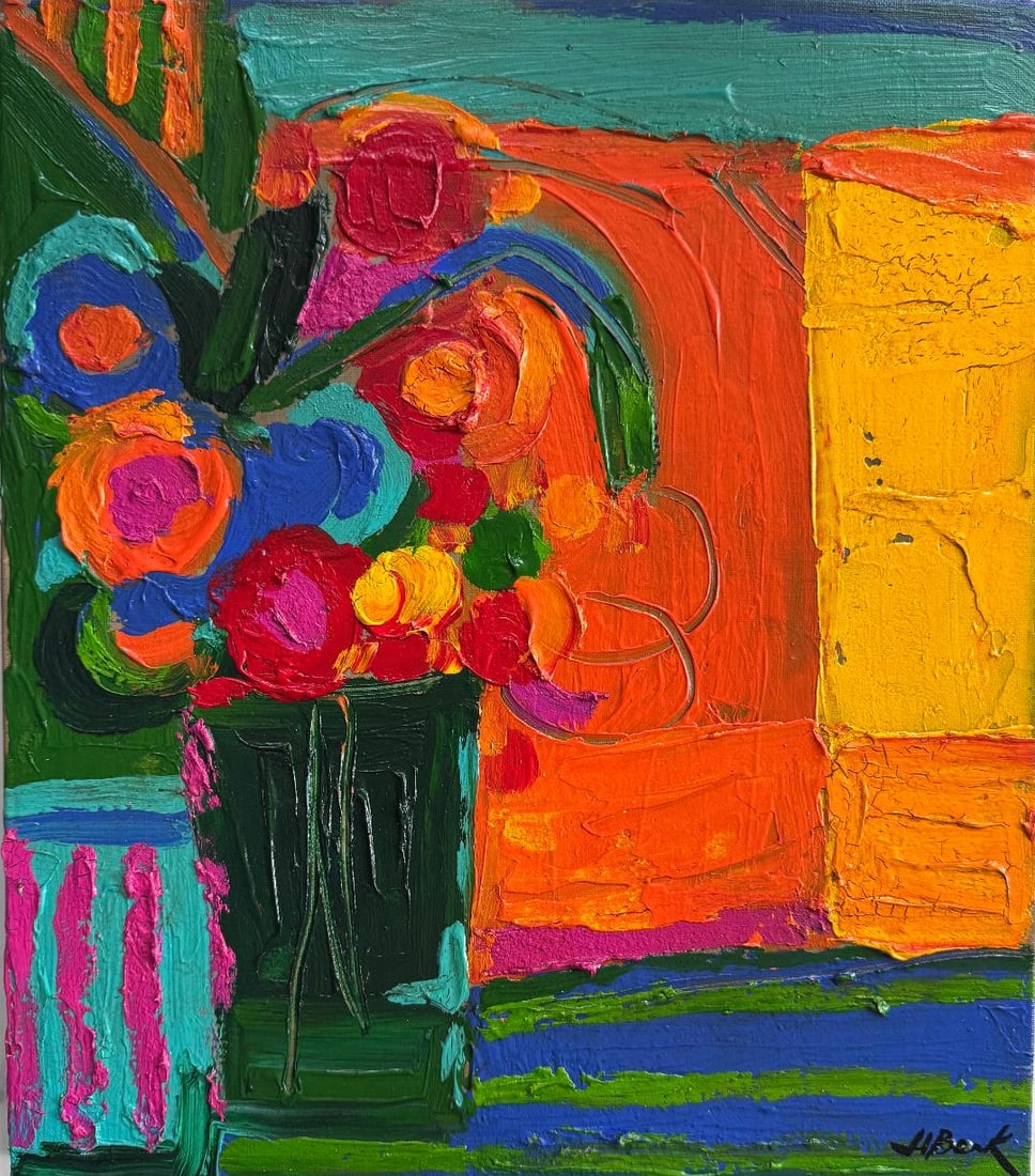 Henrietta Berk (Attributed) Oil on Canvas Art: 16" x 14": Shipping in - House available. No COA - Henrietta Berk (January 9, 1919 ? January 15, 1990) was a painter in the San Francisco Bay Area whose work was part of the Bay Area Figurative Movement taking p