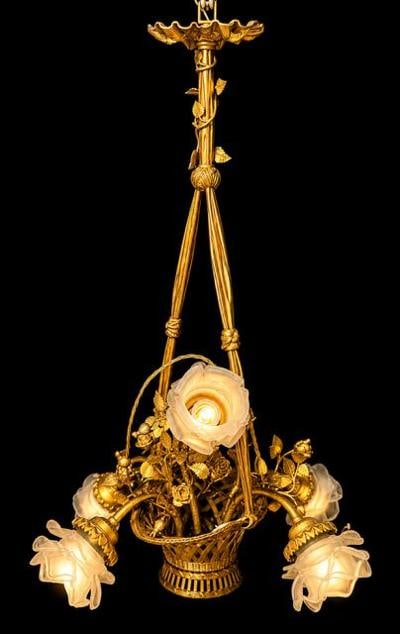 Gilt Bronze Chandelier Basket Shaped 5 Lights H: 33" D: 19" France 1900s: We have an in-house shipping department to ensure your post-purchase processing is as easy as possible. We encourage you to call us 561-2129413 or contact carstensgalleries@yahoo.com if you have any f