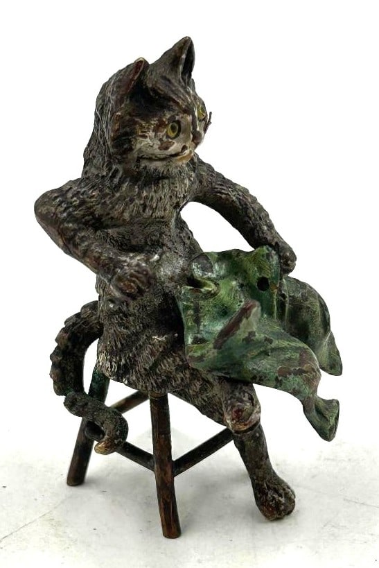 Antique Vienna Bronze Figure of Cat on the Chair 2.3" x 1.2" Austria (1 of 5)