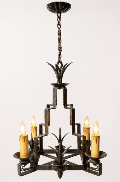 Art Deco Iron Chandelier H: 34" W: 15" D: 15" France 1940s (1 of 2)