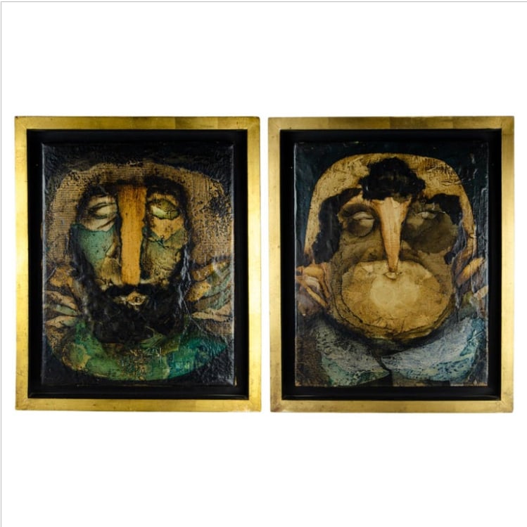 Hector Borla Pair of Paintings Oil on Canvas Art: 11" x 9" Argentina: Shipping in - House available. Hector Borla (May 6, 1937 ? January 11, 2002) he was an Argentinean painter and illustrator. Born in Esperanza, Santa Fe, Argentina, he obtained notoriety with his serie