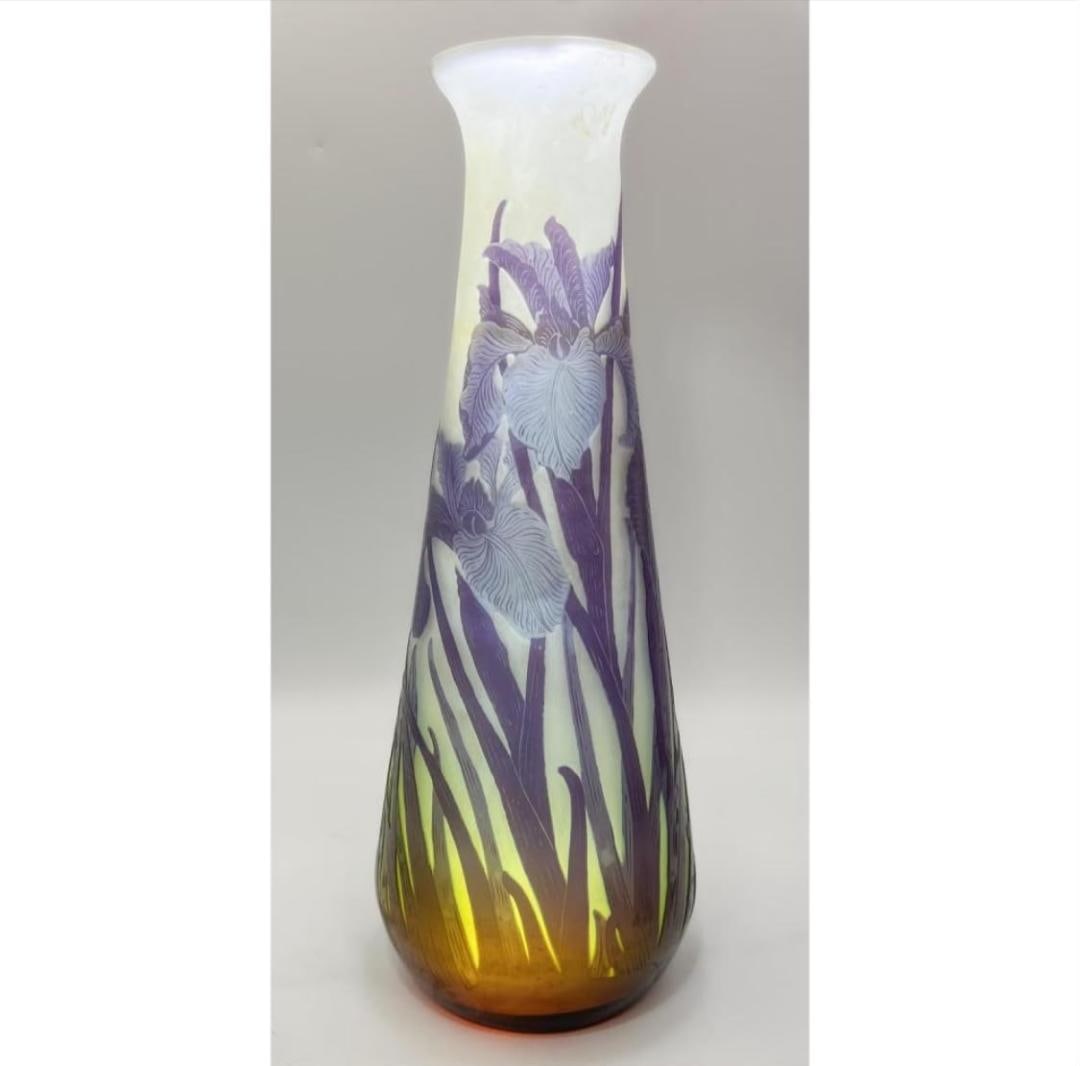 Galle Art Nouveau Cameo Glass Vase - Iris Floral H: 11.5" France: We have an in-house shipping department to ensure your post-purchase processing is as easy as possible. We encourage you to call us 561-2129413 or contact carstensgalleries@yahoo.com if you have any f