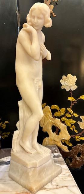 Antique Signed Alabaster Sculpture Art Deco Style H: 20": Shipping in - House Available